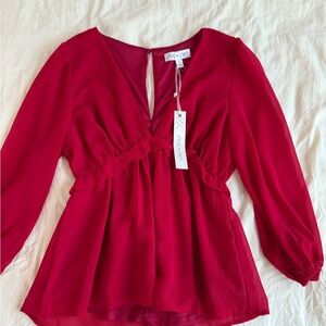 She + Sky Women's Red V-Neck Blouse